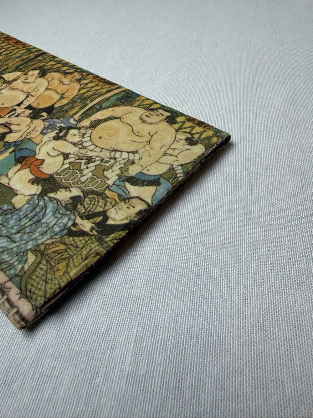 Handmade Japanese Sumo Wrestler Ukiyo-e Checkbook Cover Wallet Fabric Art